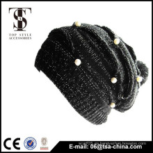 Negro color diseño knitted joyería sombrero